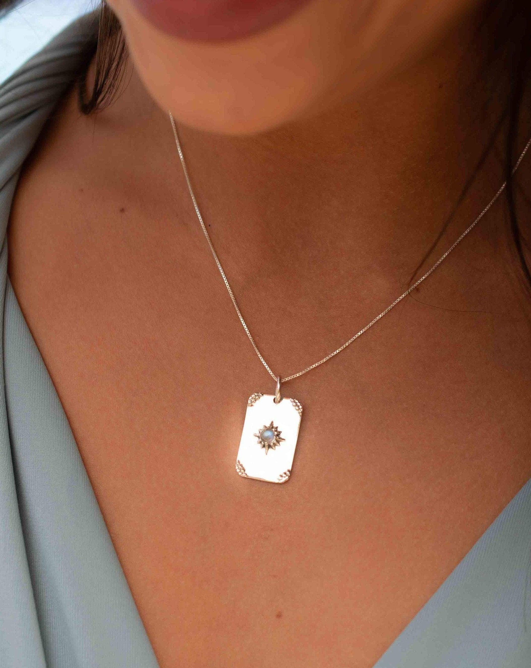 Moonstone or Turquoise Pendant ~ Rectangular ~ Sterling Silver 925  ~ Delicate ~ Bohemian ~  Charm ~ MN083
