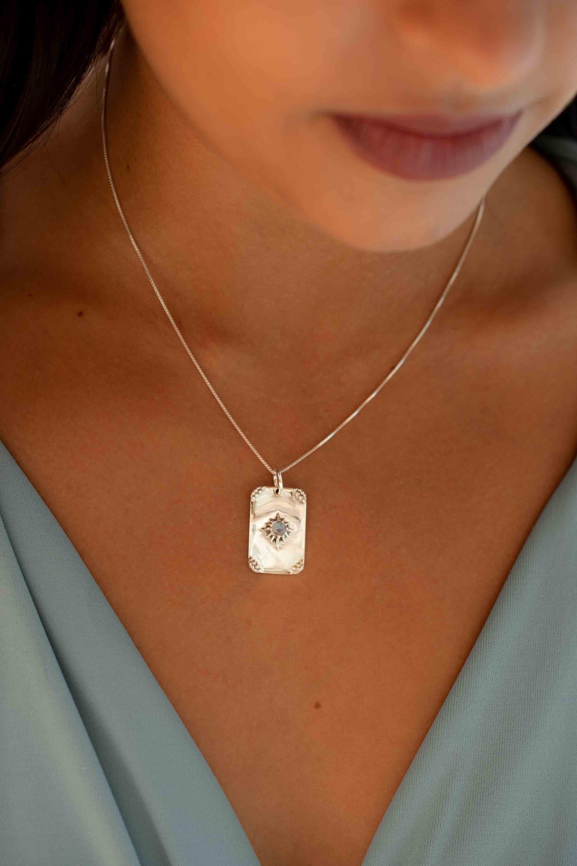 Moonstone or Turquoise Pendant ~ Rectangular ~ Sterling Silver 925  ~ Delicate ~ Bohemian ~  Charm ~ MN083