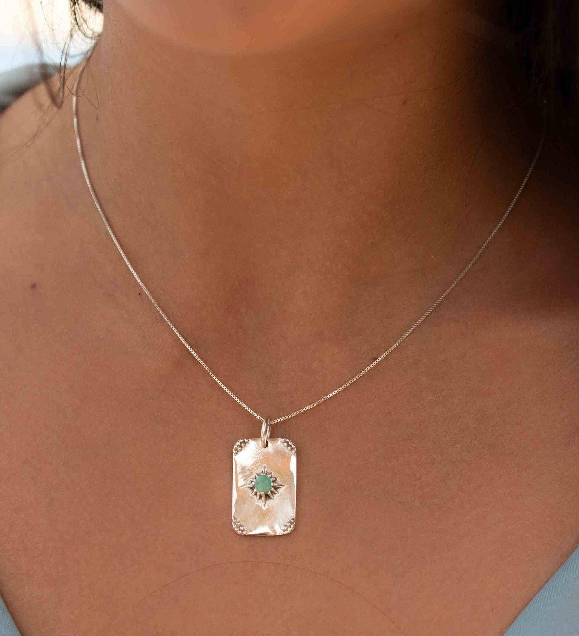 Turquoise or Moonstone Pendant ~ Rectangular ~ Sterling Silver 925  ~ Delicate ~ Bohemian ~  Charm ~ MN082