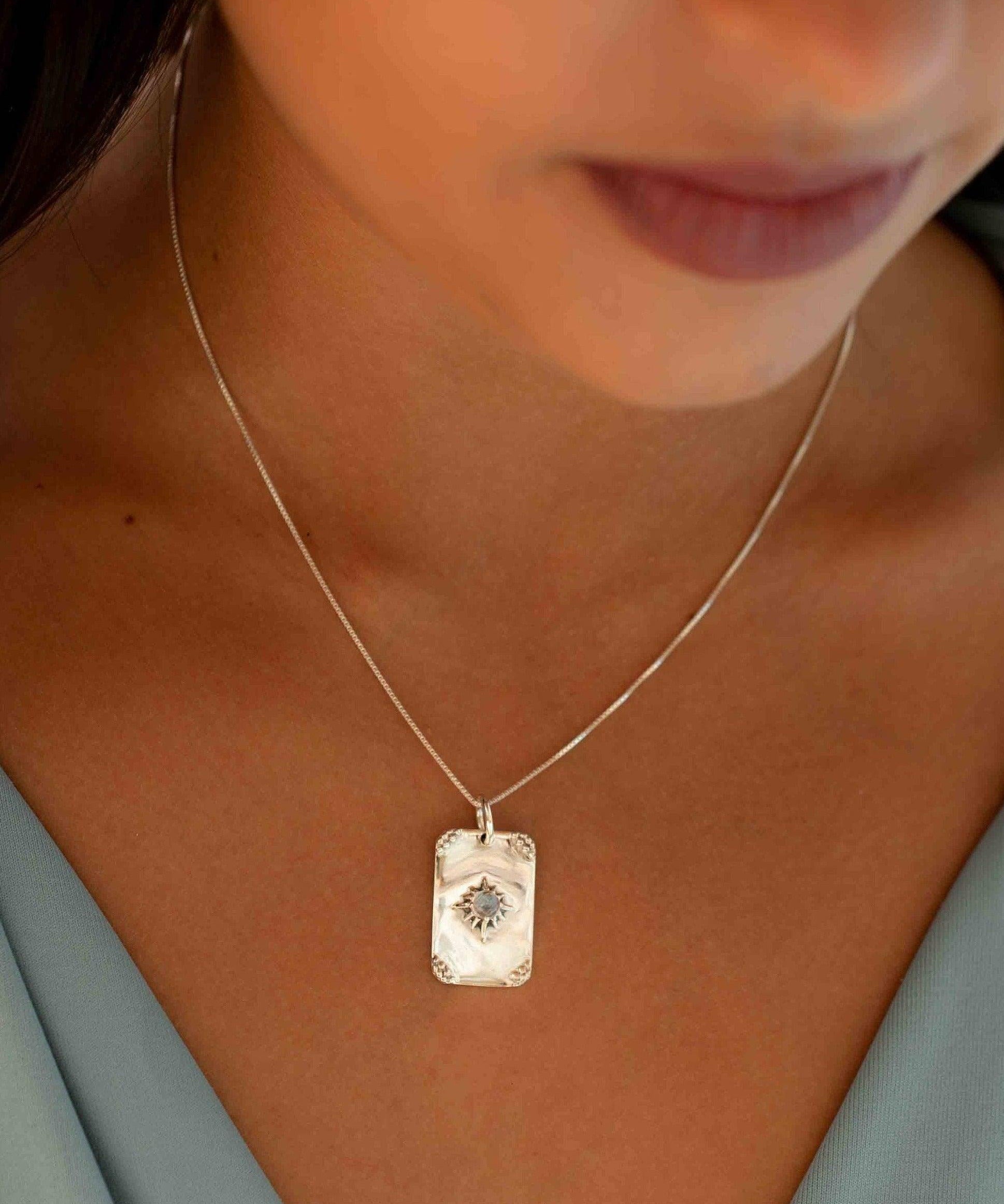 Turquoise or Moonstone Pendant ~ Rectangular ~ Sterling Silver 925  ~ Delicate ~ Bohemian ~  Charm ~ MN082