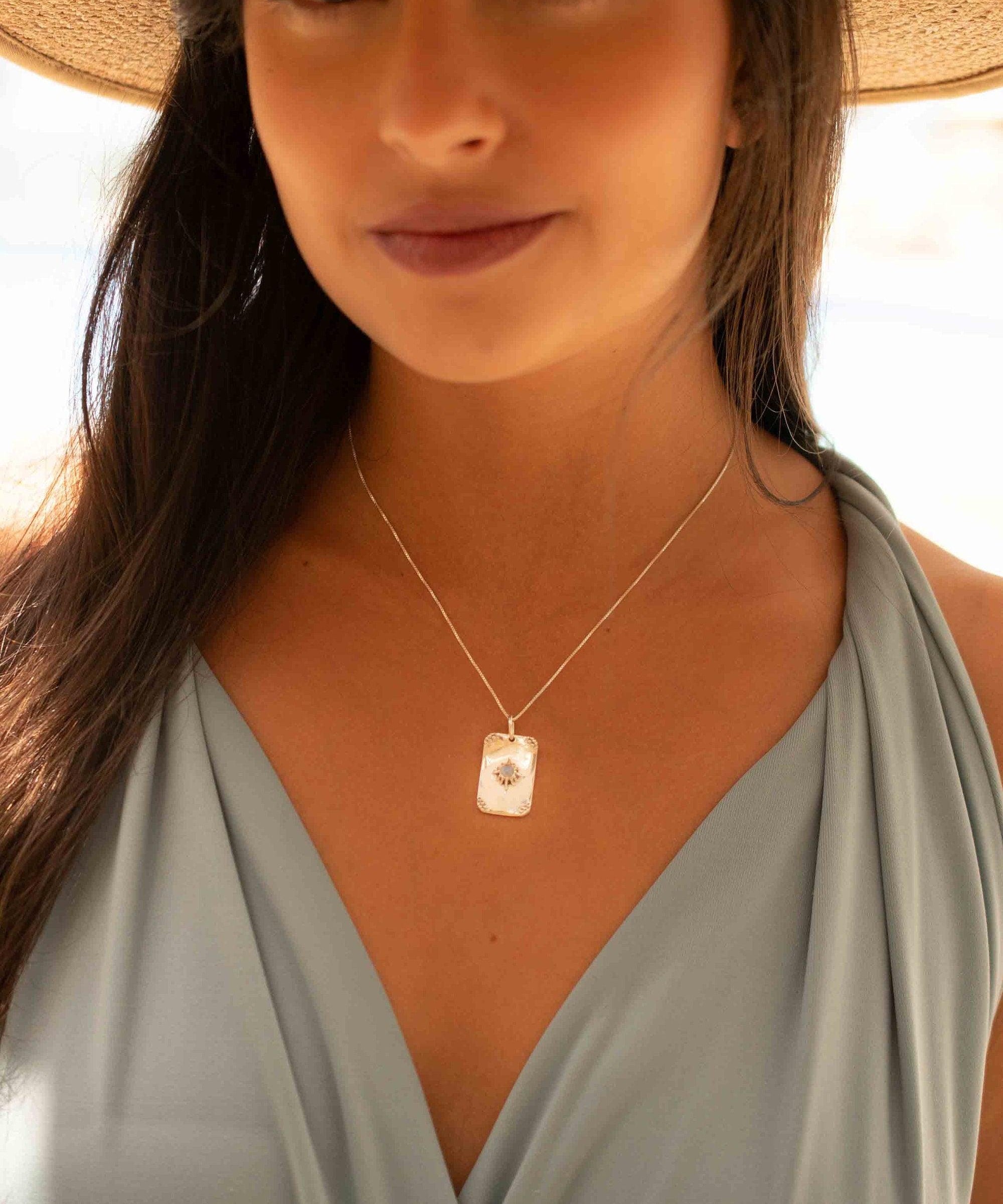 Turquoise or Moonstone Pendant ~ Rectangular ~ Sterling Silver 925  ~ Delicate ~ Bohemian ~  Charm ~ MN082