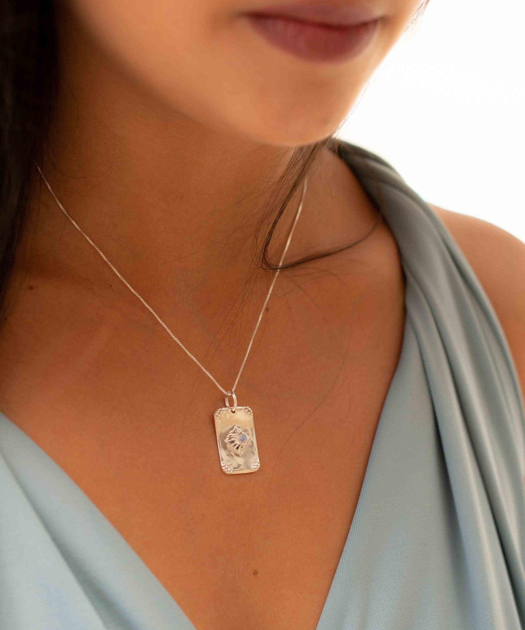 Turquoise or Moonstone Pendant ~ Rectangular ~ Sterling Silver 925  ~ Delicate ~ Bohemian ~  Charm ~ MN082