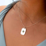 Turquoise or Moonstone Pendant ~ Rectangular ~ Sterling Silver 925  ~ Delicate ~ Bohemian ~  Charm ~ MN082