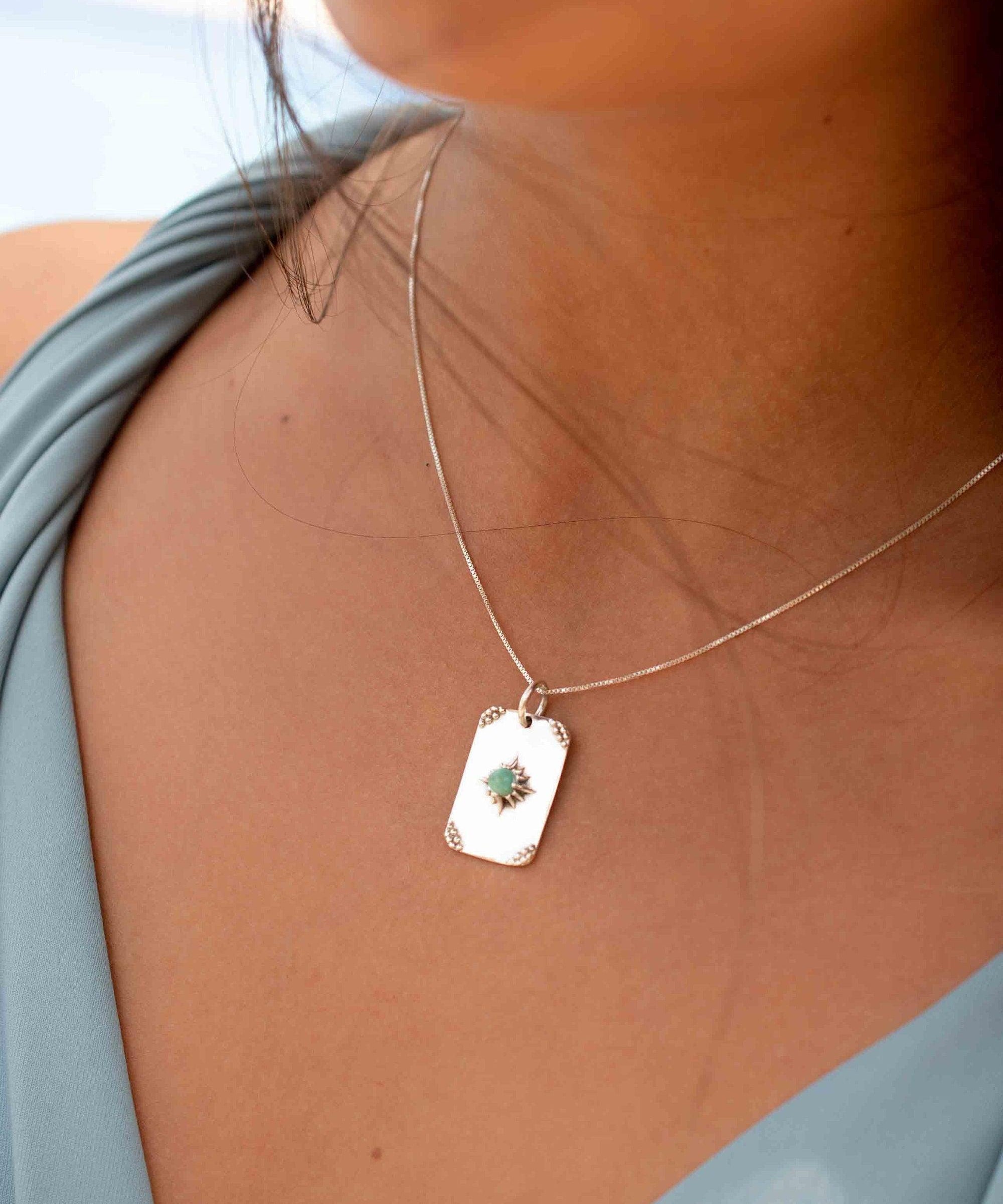 Turquoise or Moonstone Pendant ~ Rectangular ~ Sterling Silver 925  ~ Delicate ~ Bohemian ~  Charm ~ MN082