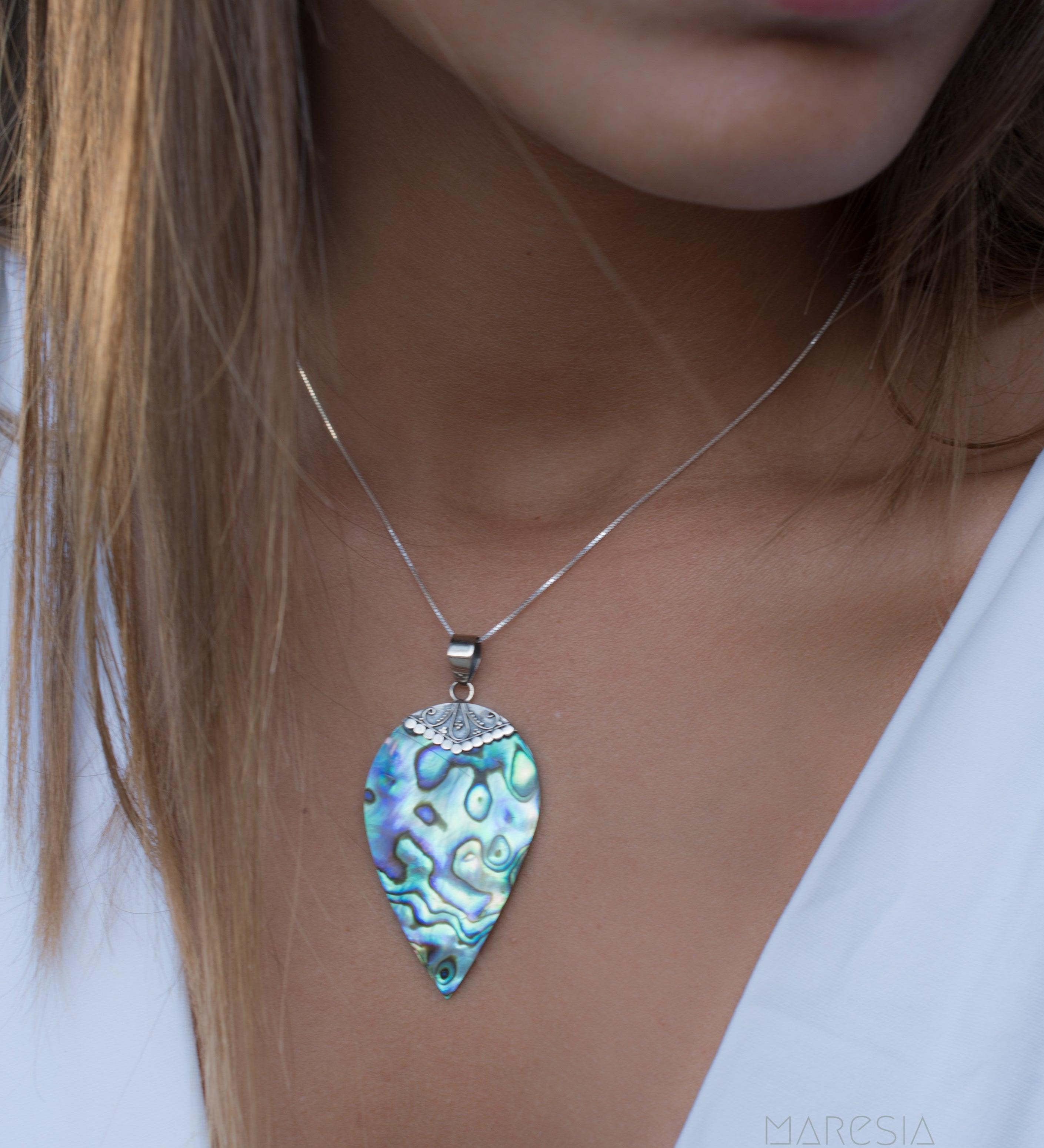 Sarah leaf Pendant ~ Abalone ~ Sterling Silver 925 ~SMP016 - Maresia Jewelry