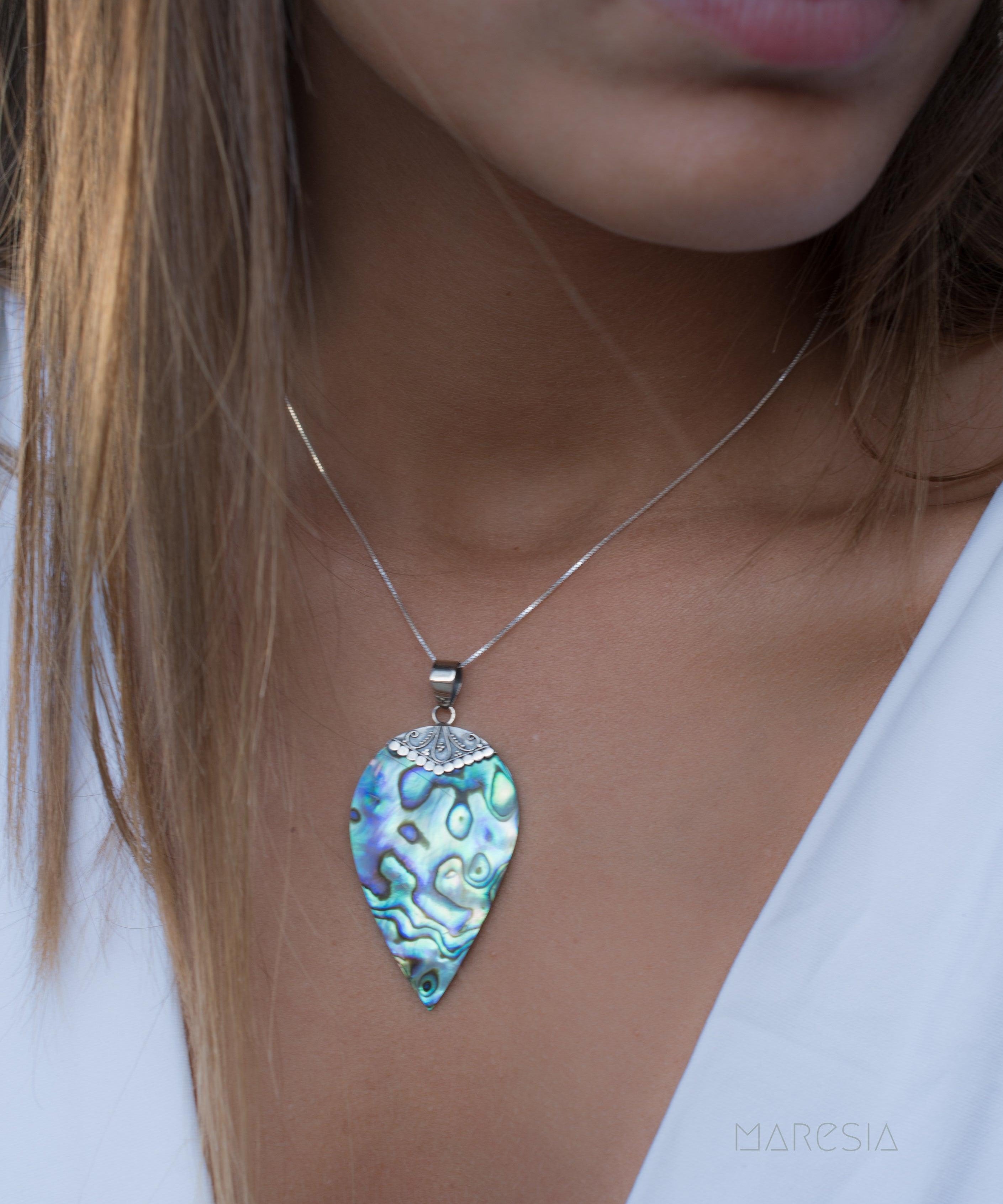 Sarah leaf Pendant ~ Abalone ~ Sterling Silver 925 ~SMP016 - Maresia Jewelry