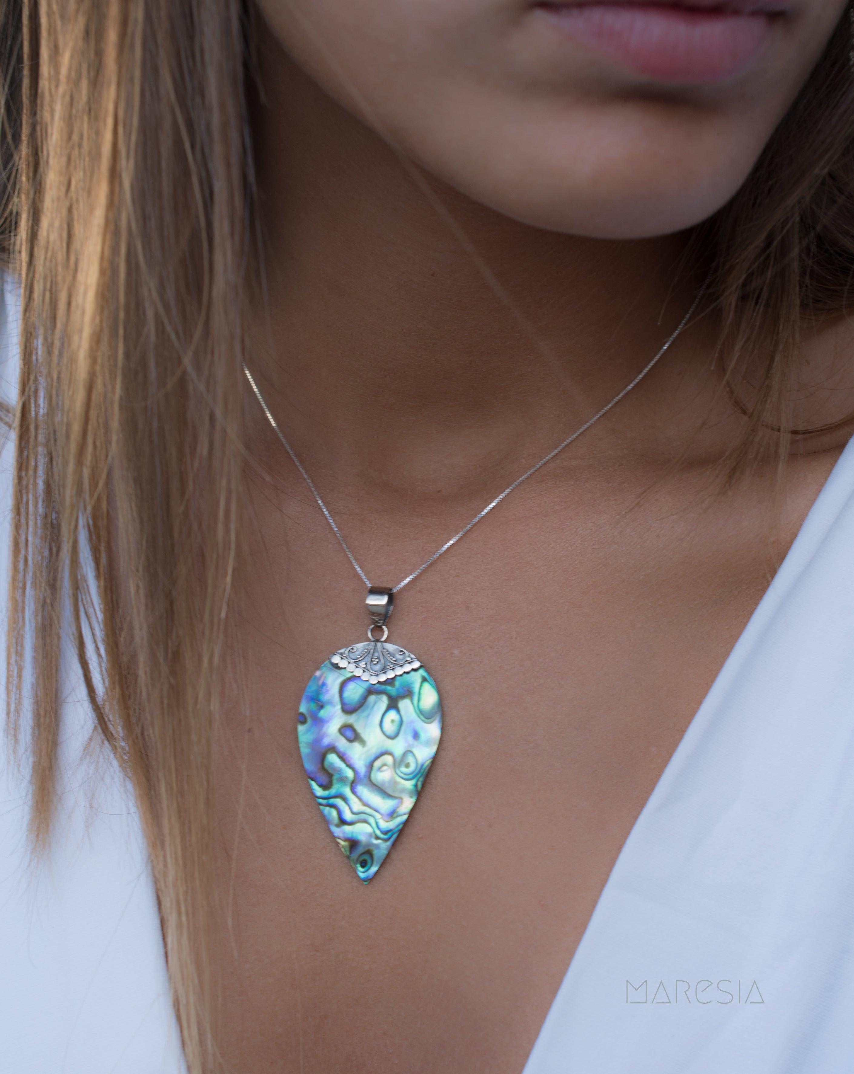 Sarah leaf Pendant ~ Abalone ~ Sterling Silver 925 ~SMP016 - Maresia Jewelry
