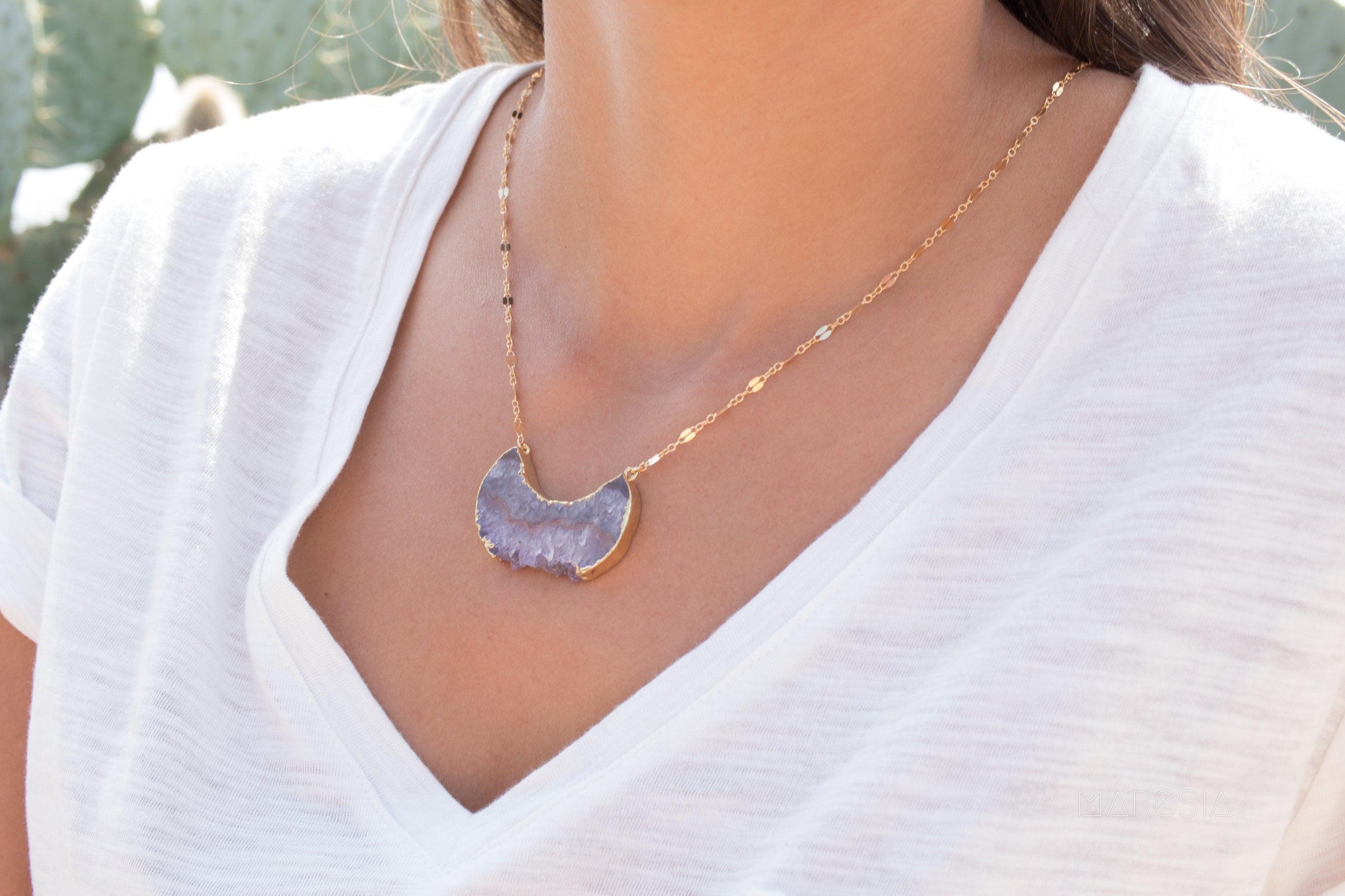 Slab Amethyst Necklace ~ Sterling Silver 925  or Gold Filled - Maresia Jewelry
