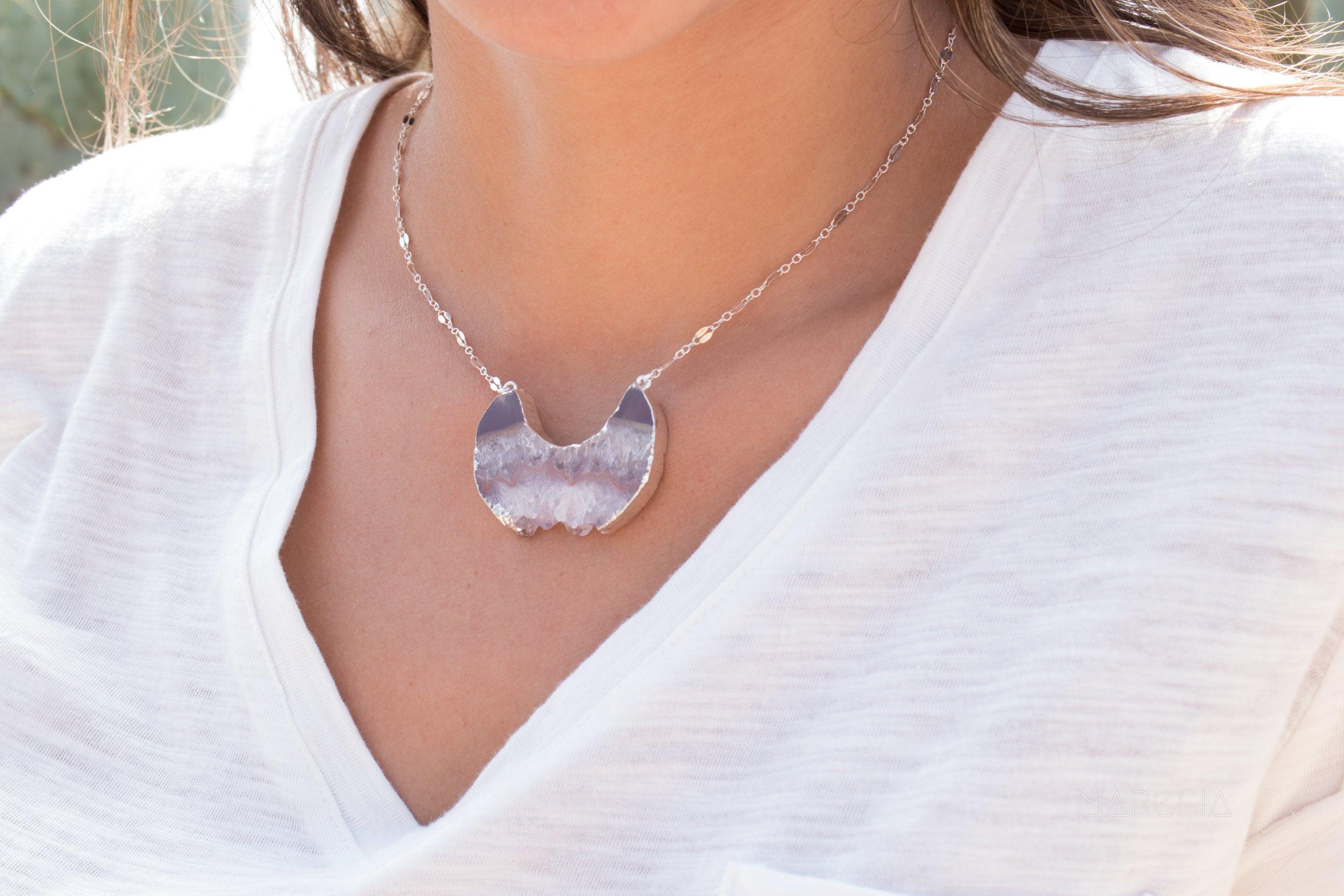 Slab Amethyst Necklace ~ Sterling Silver 925  or Gold Filled - Maresia Jewelry