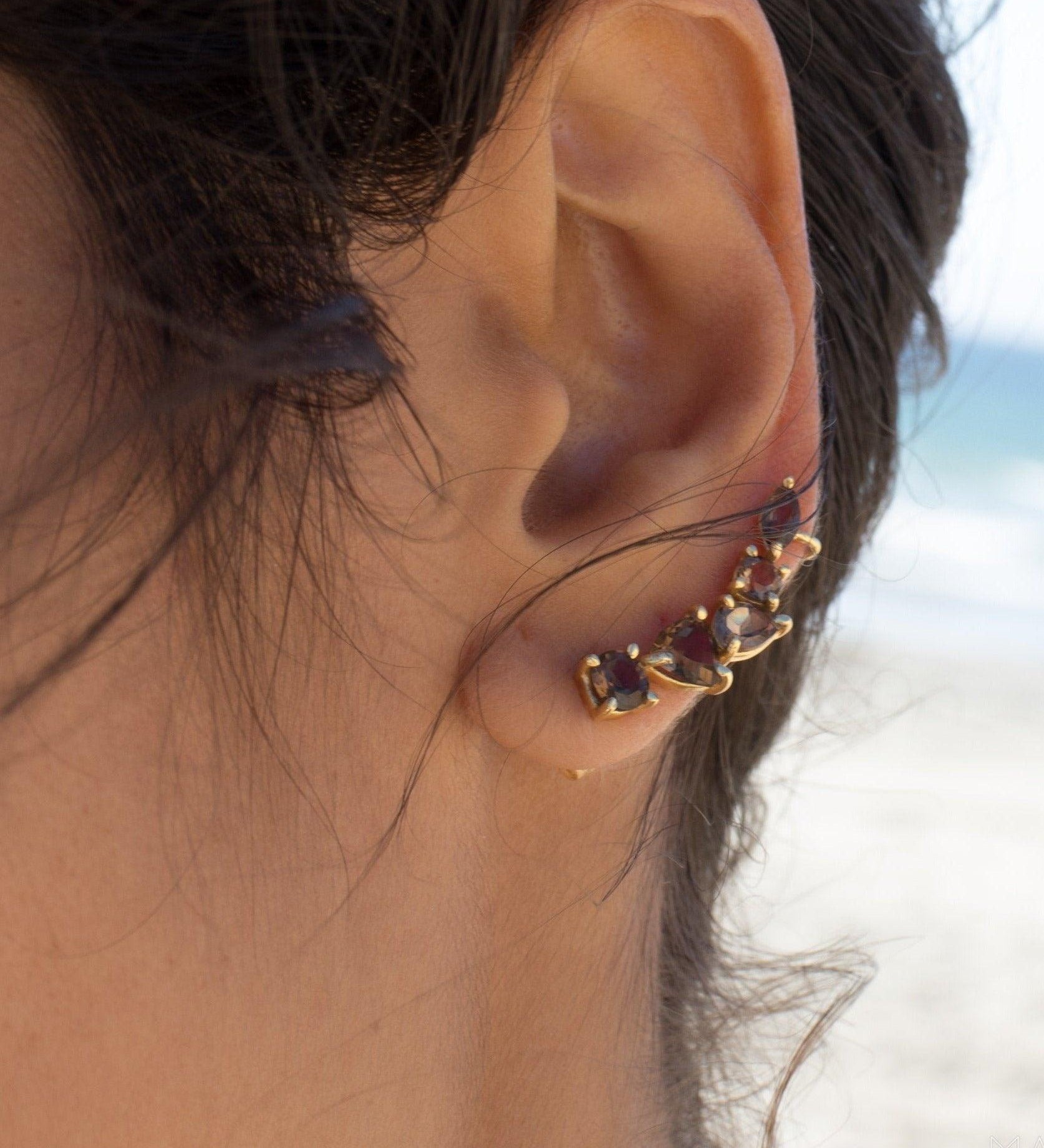 Smoky Quartz Ear Climber Earrings ~18k Gold Plated ~ ME063 - Maresia Jewelry