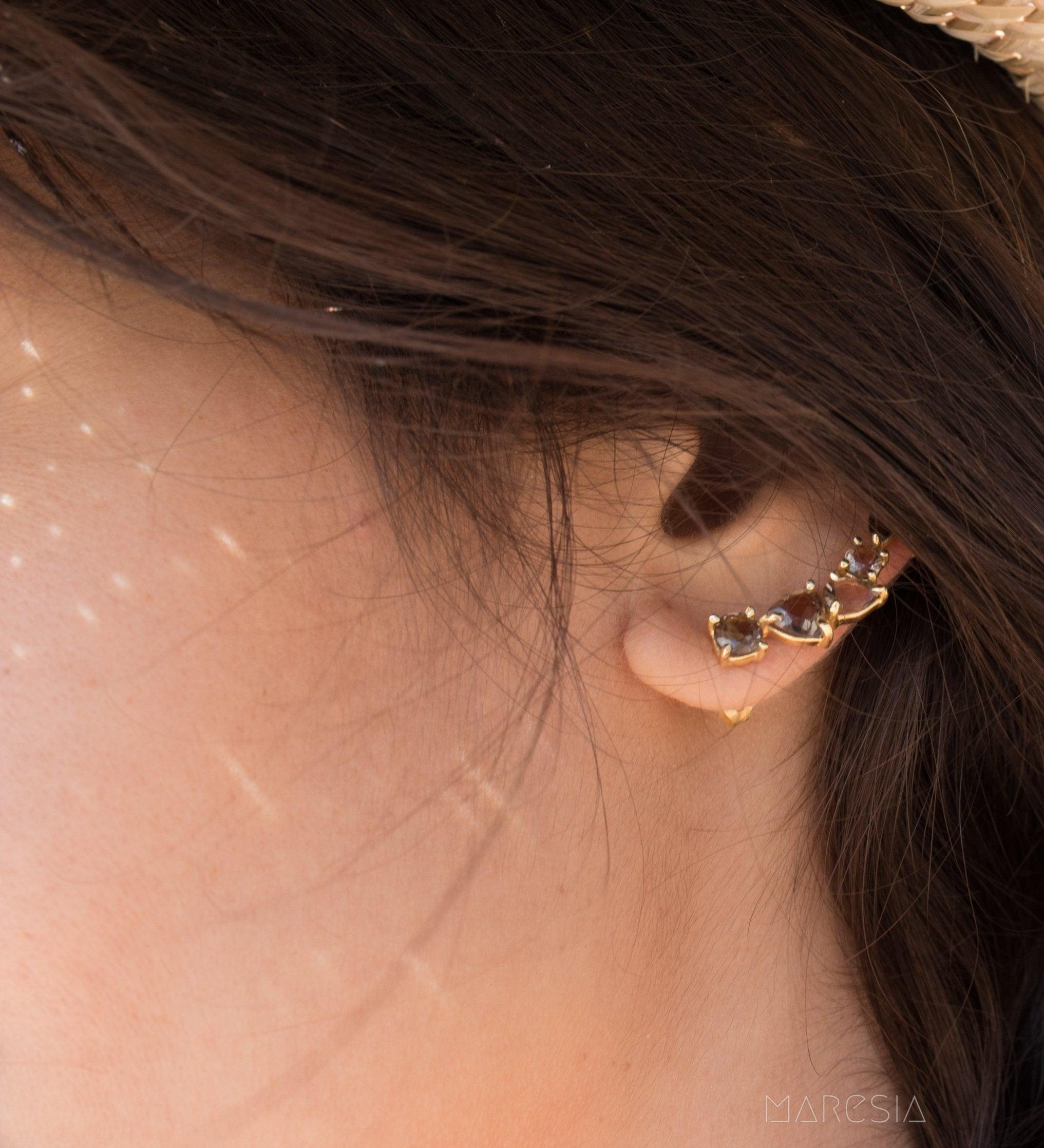 Smoky Quartz Ear Climber Earrings ~18k Gold Plated ~ ME063 - Maresia Jewelry