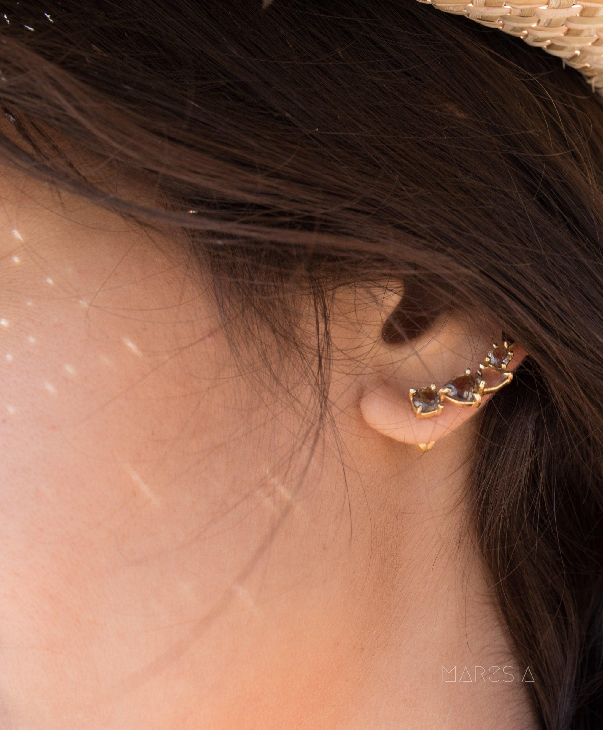 Smoky Quartz Ear Climber Earrings ~18k Gold Plated ~ ME063 - Maresia Jewelry