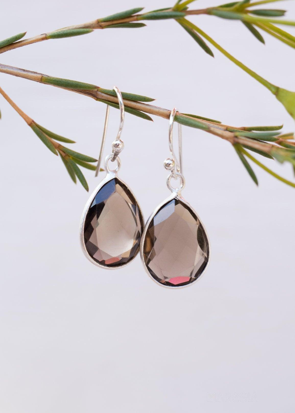 Smoky Quartz Earrings ~ Sterling Silver 925 ~ Bohemian ~ Gemstone ~ Dangle ~ Handmade ~ Jewelry ~ Gift for her ~Maresi ~Boho~Tear Drop~ME123 - Maresia Jewelry