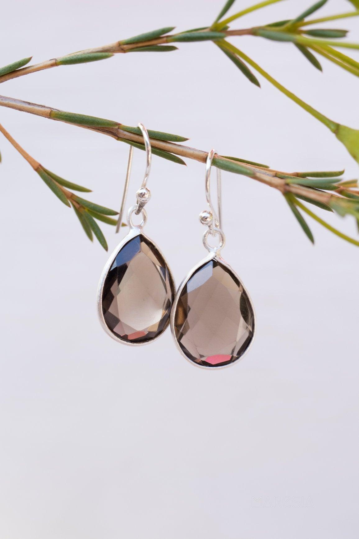 Smoky Quartz Earrings ~ Sterling Silver 925 ~ Bohemian ~ Gemstone ~ Dangle ~ Handmade ~ Jewelry ~ Gift for her ~Maresi ~Boho~Tear Drop~ME123 - Maresia Jewelry