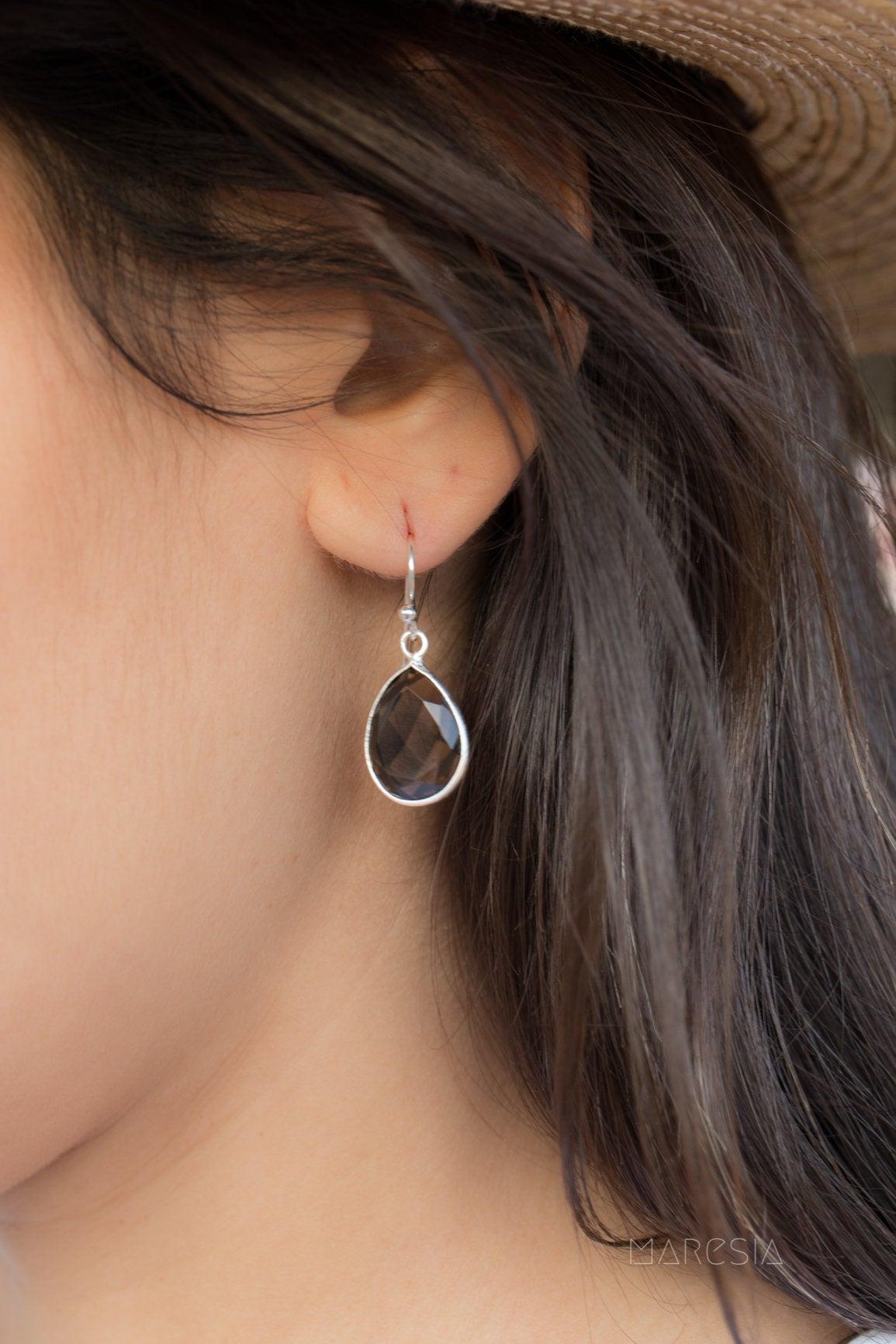 Smoky Quartz Earrings ~ Sterling Silver 925 ~ Bohemian ~ Gemstone ~ Dangle ~ Handmade ~ Jewelry ~ Gift for her ~Maresi ~Boho~Tear Drop~ME123 - Maresia Jewelry