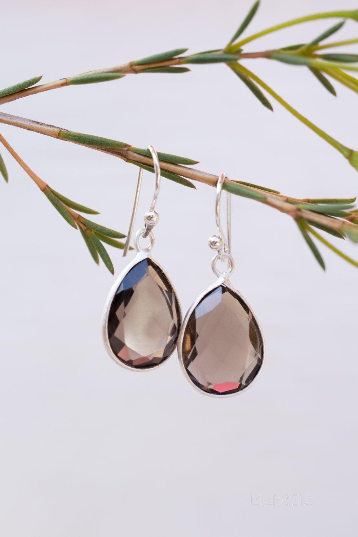 Smoky Quartz Earrings ~ Sterling Silver 925 ~ Bohemian ~ Gemstone ~ Dangle ~ Handmade ~ Jewelry ~ Gift for her ~Maresi ~Boho~Tear Drop~ME123 - Maresia Jewelry