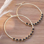 Smoky Quartz Large Round 18k Gold Plated Earrings ~ Gemstone ~ Dangle Earrings ~Boho design ~ Handmade ~ Jewelry ~ Gift for her ~ ME209