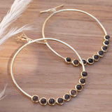 Smoky Quartz Large Round 18k Gold Plated Earrings ~ Gemstone ~ Dangle Earrings ~Boho design ~ Handmade ~ Jewelry ~ Gift for her ~ ME209