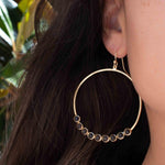 Smoky Quartz Large Round 18k Gold Plated Earrings ~ Gemstone ~ Dangle Earrings ~Boho design ~ Handmade ~ Jewelry ~ Gift for her ~ ME209