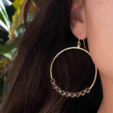 Smoky Quartz Large Round 18k Gold Plated Earrings ~ Gemstone ~ Dangle Earrings ~Boho design ~ Handmade ~ Jewelry ~ Gift for her ~ ME209