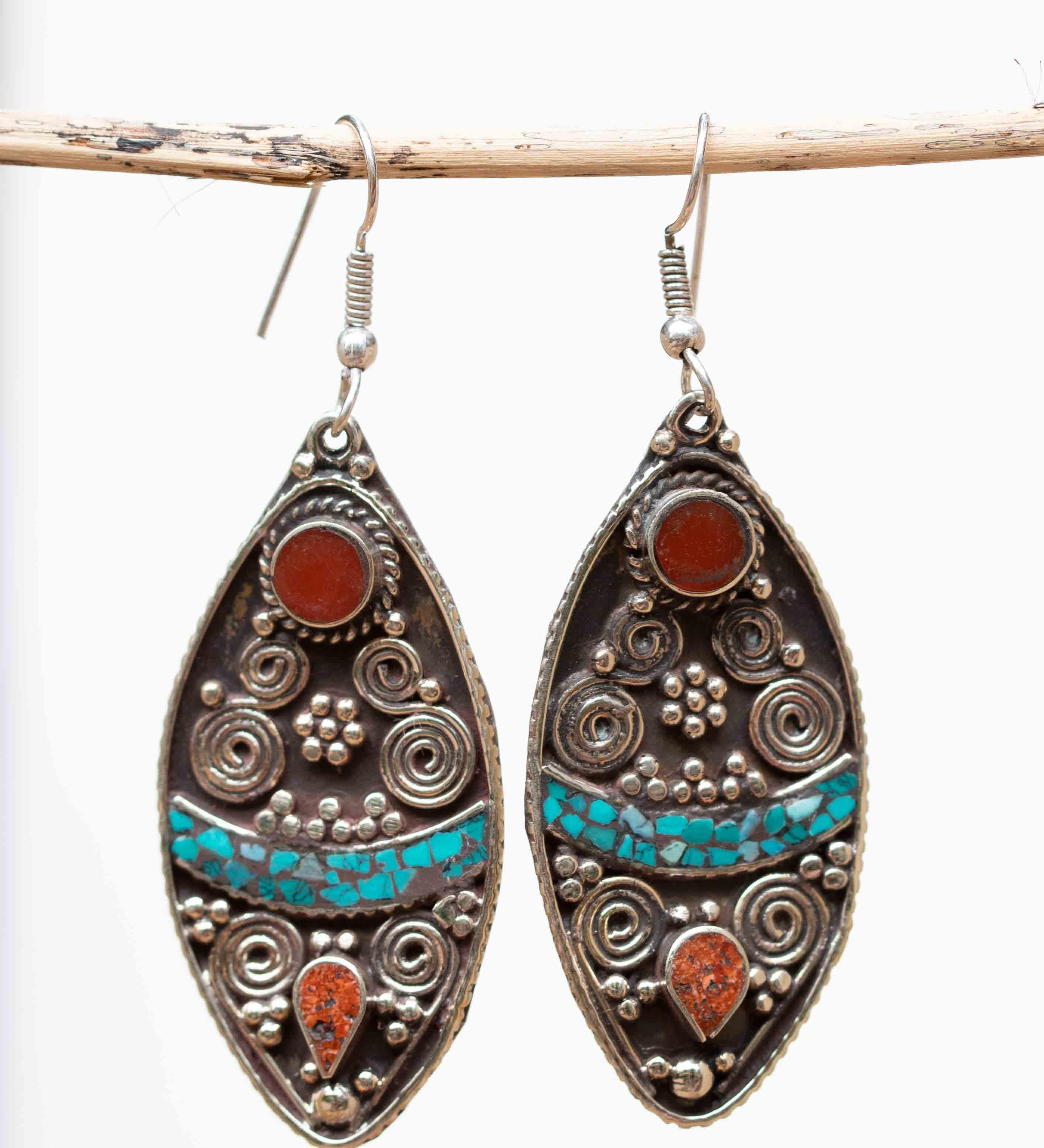 Sophia Turquoise Tibetan Earrings ~ German Silver ~ SME047 - Maresia Jewelry