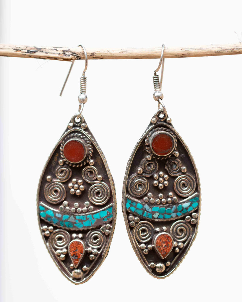 Sophia Turquoise Tibetan Earrings ~ German Silver ~ SME047 - Maresia Jewelry