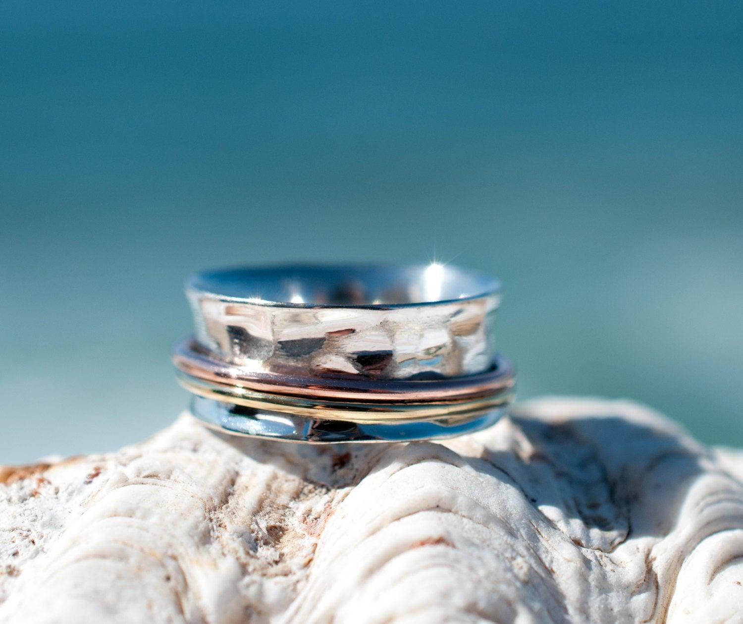 Spinner Ring ~Sterling Silver 925 & Copper & Bronze ~MS001 - Maresia Jewelry