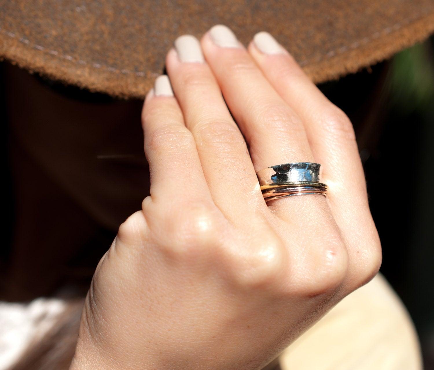 Spinner Ring ~Sterling Silver 925 & Copper & Bronze ~MS001 - Maresia Jewelry