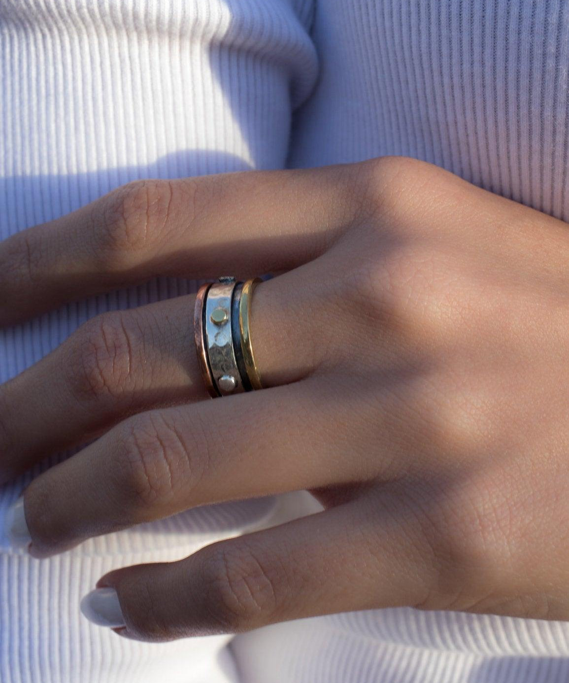 Spinner Ring~Sterling Silver 925 & Copper & Bronze~MS018 - Maresia Jewelry