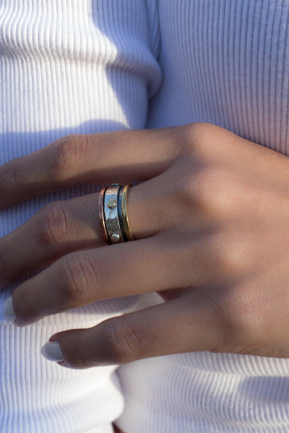 Spinner Ring~Sterling Silver 925 & Copper & Bronze~MS018 - Maresia Jewelry