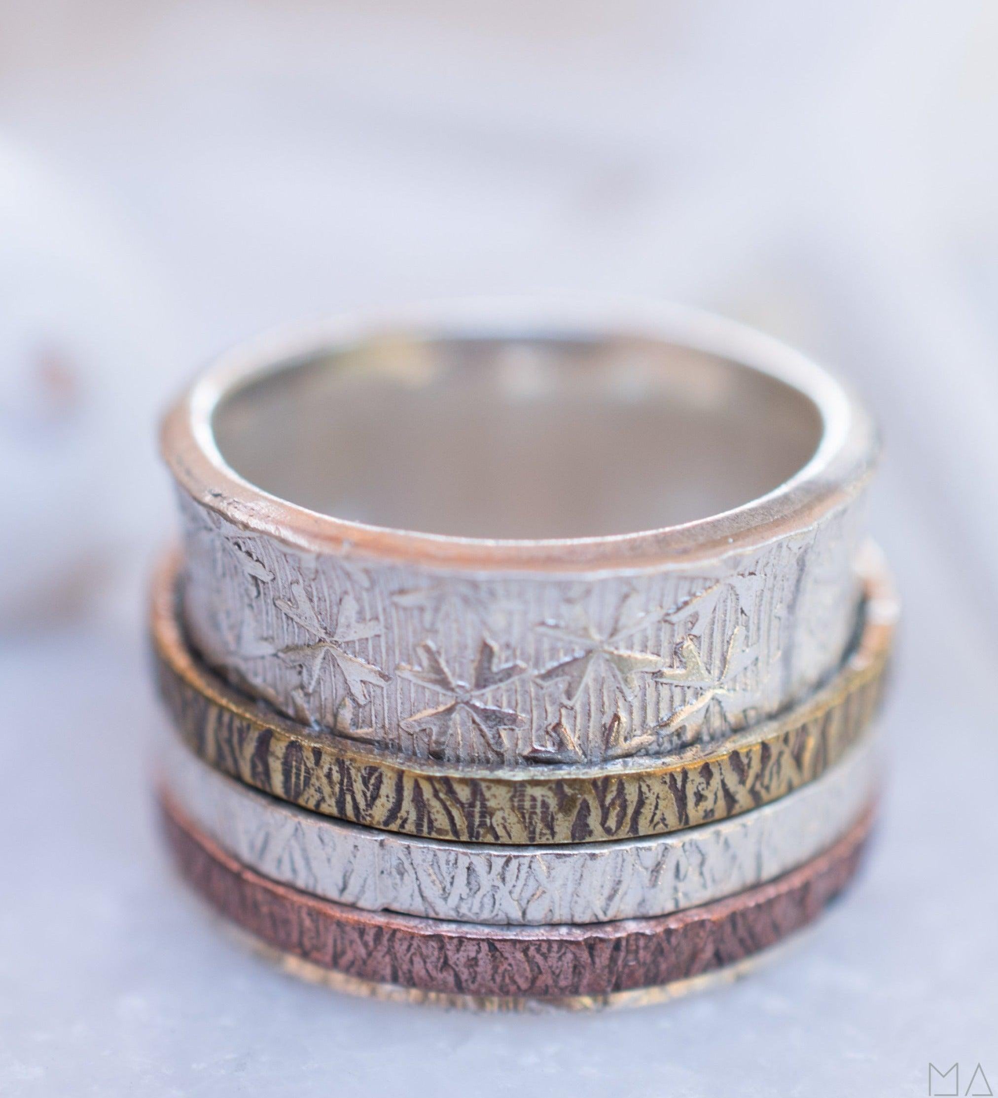 SALE Spinner Ring~Spinning ~Spin ~Meditation ~Anxiety ~Anti Stress~Large Band ~Sterling Silver 925 ~Handmade ~Mix Metals~Copper~Bronze~MS025