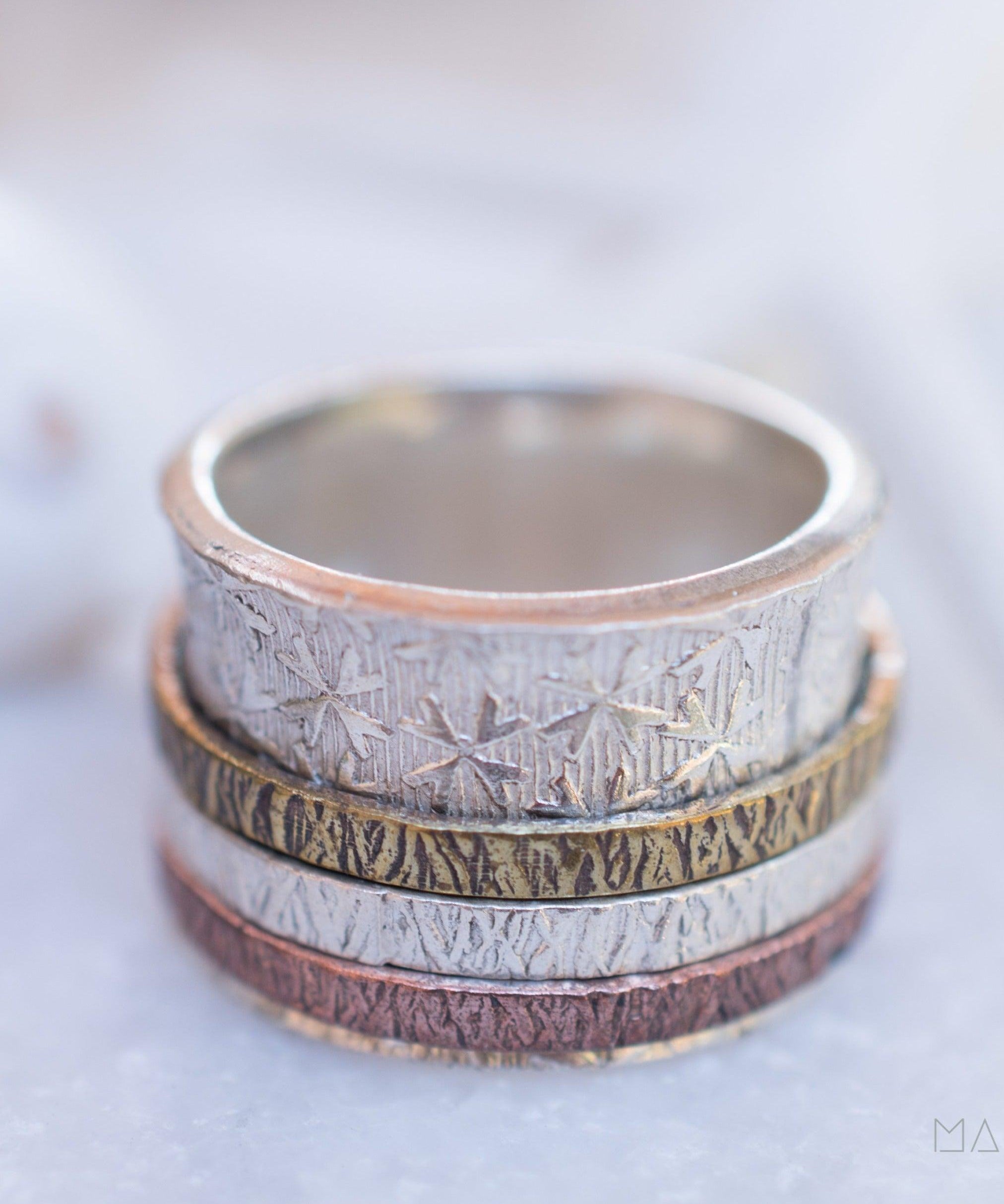 SALE Spinner Ring~Spinning ~Spin ~Meditation ~Anxiety ~Anti Stress~Large Band ~Sterling Silver 925 ~Handmade ~Mix Metals~Copper~Bronze~MS025