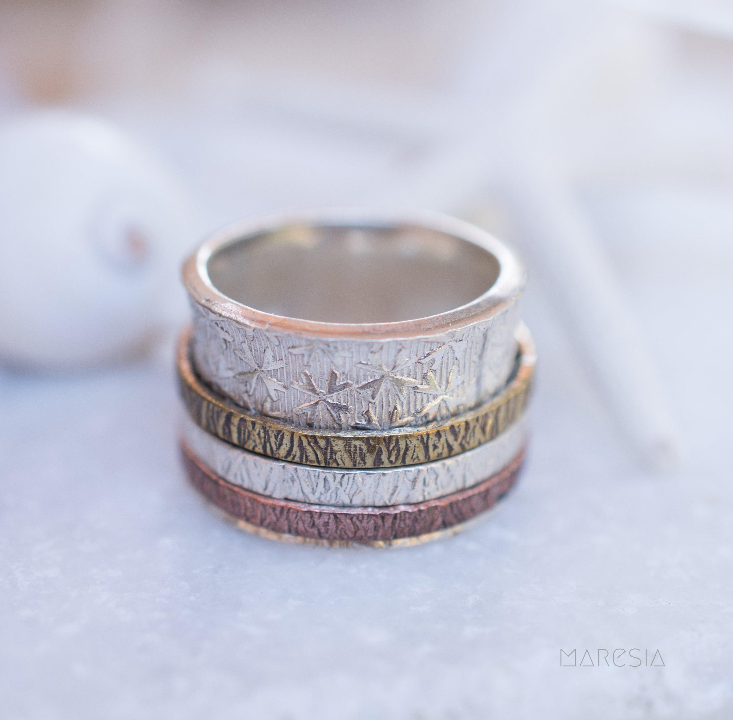 SALE Spinner Ring~Spinning ~Spin ~Meditation ~Anxiety ~Anti Stress~Large Band ~Sterling Silver 925 ~Handmade ~Mix Metals~Copper~Bronze~MS025