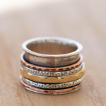 SALE Spinner Ring~Spinning ~Spin ~Meditation ~Anxiety ~Anti Stress~Large Band ~Sterling Silver 925 ~Handmade ~Mix Metals~Copper~Bronze