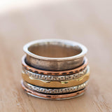SALE Spinner Ring~Spinning ~Spin ~Meditation ~Anxiety ~Anti Stress~Large Band ~Sterling Silver 925 ~Handmade ~Mix Metals~Copper~Bronze