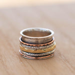 SALE Spinner Ring~Spinning ~Spin ~Meditation ~Anxiety ~Anti Stress~Large Band ~Sterling Silver 925 ~Handmade ~Mix Metals~Copper~Bronze