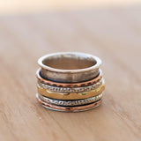SALE Spinner Ring~Spinning ~Spin ~Meditation ~Anxiety ~Anti Stress~Large Band ~Sterling Silver 925 ~Handmade ~Mix Metals~Copper~Bronze