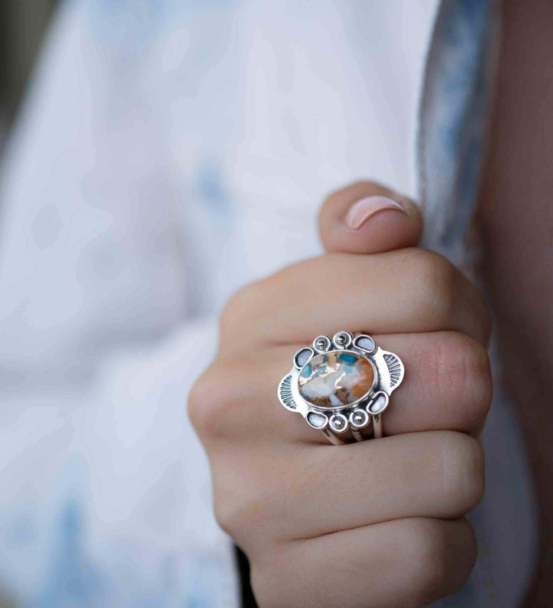 Spiny Oyster Turquoise Ring ~ oval shape ~Sterling Silver 925 ~ Handmade ~ Gemstone ~ Statement~ December Birthstone Boho * MR284