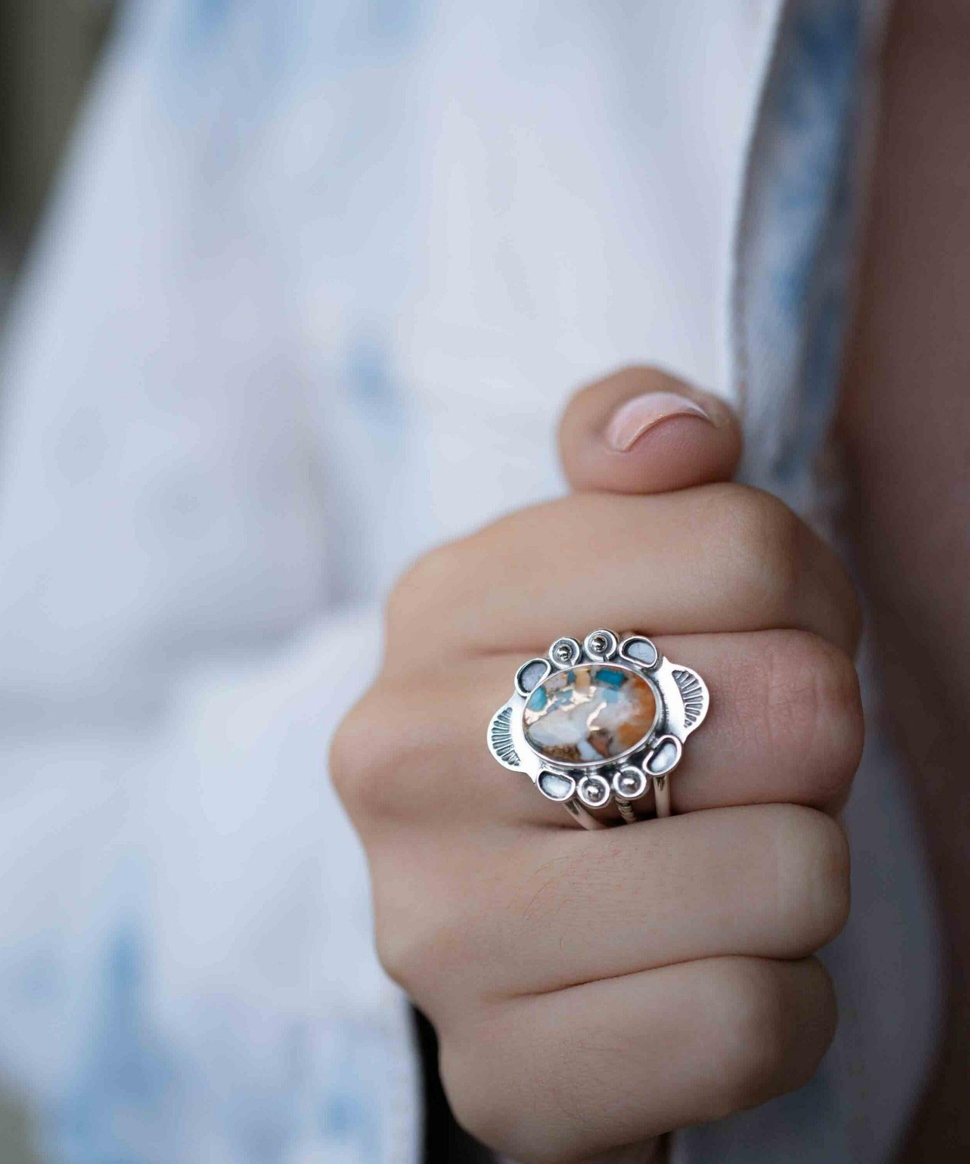 Spiny Oyster Turquoise Ring ~ oval shape ~Sterling Silver 925 ~ Handmade ~ Gemstone ~ Statement~ December Birthstone Boho * MR284