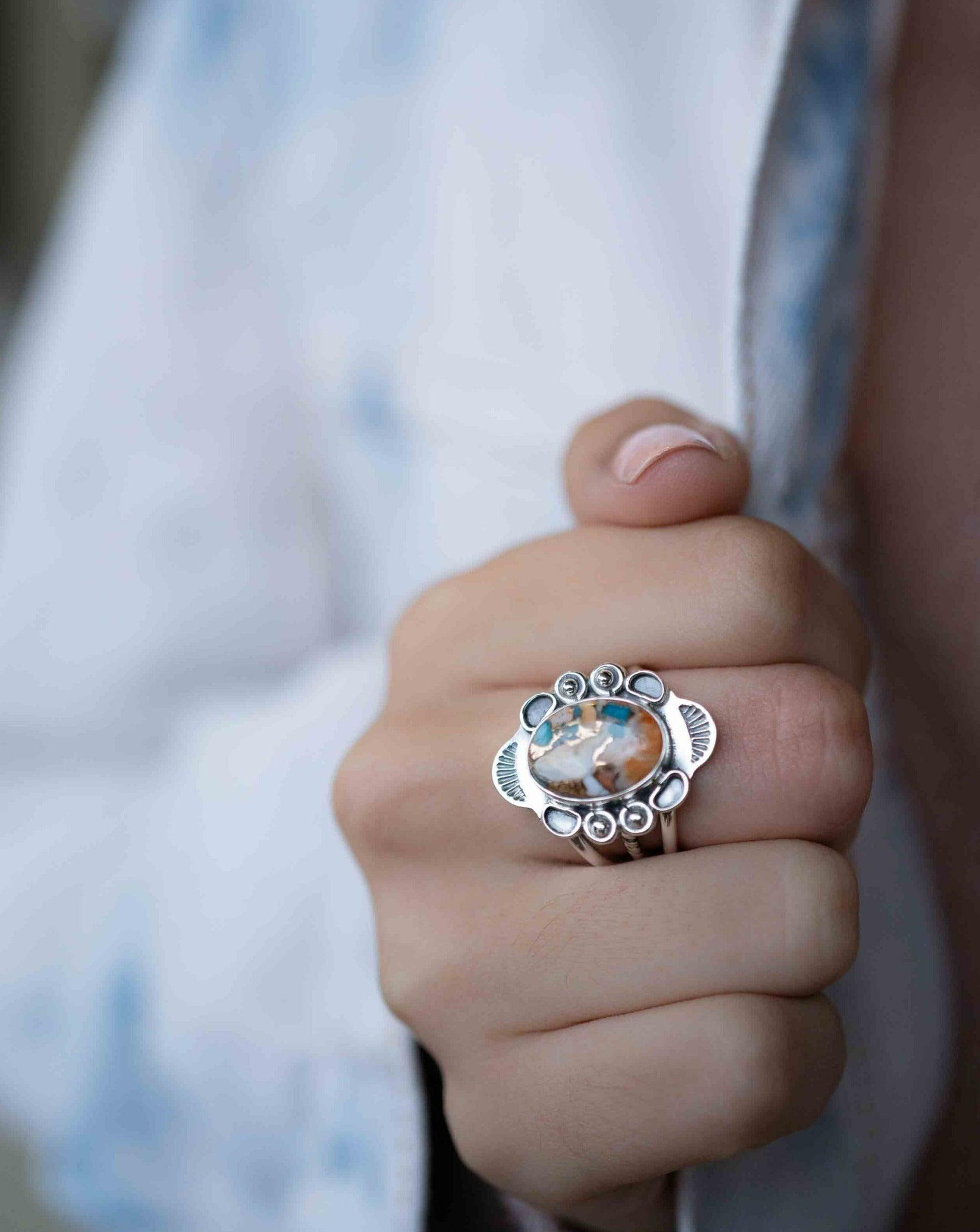 Spiny Oyster Turquoise Ring ~ oval shape ~Sterling Silver 925 ~ Handmade ~ Gemstone ~ Statement~ December Birthstone Boho * MR284