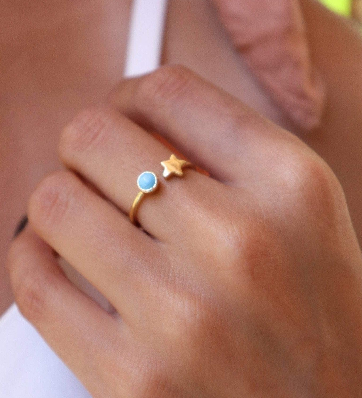 Star Turquoise Ring  ~ 18k Gold Plated  ~MR058 - Maresia Jewelry