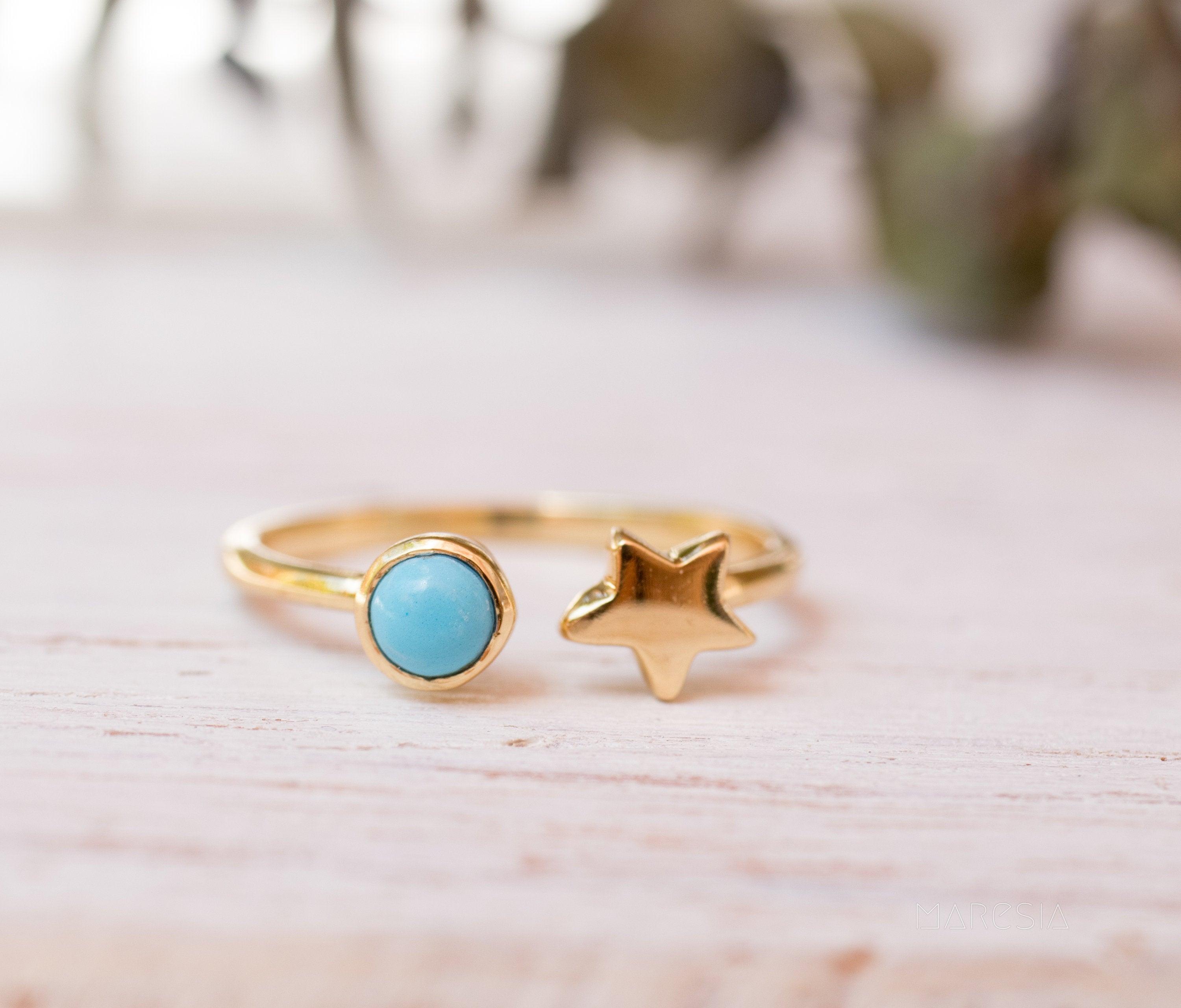 Star Turquoise Ring  ~ 18k Gold Plated  ~MR058 - Maresia Jewelry