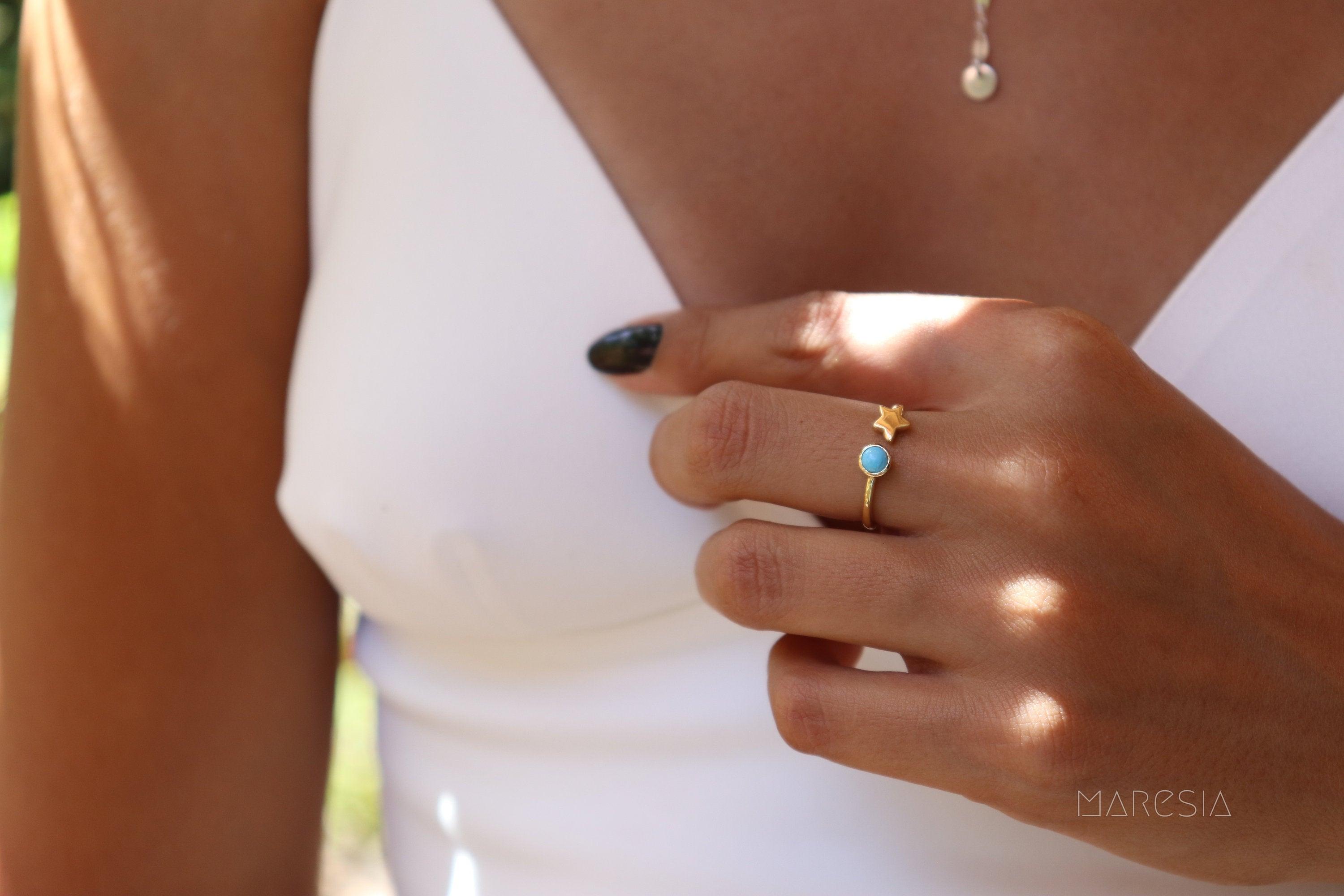 Star Turquoise Ring  ~ 18k Gold Plated  ~MR058 - Maresia Jewelry