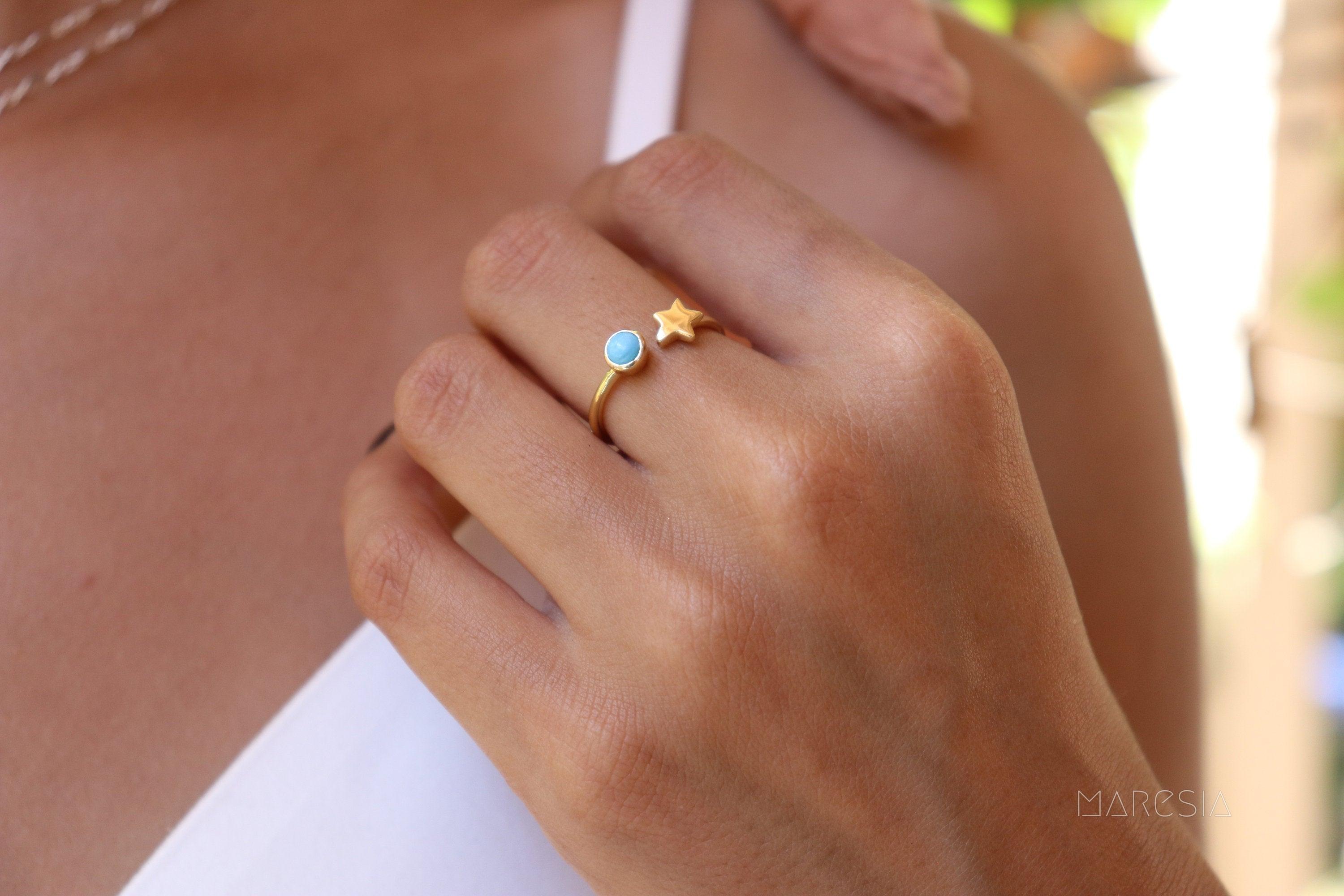 Star Turquoise Ring  ~ 18k Gold Plated  ~MR058 - Maresia Jewelry