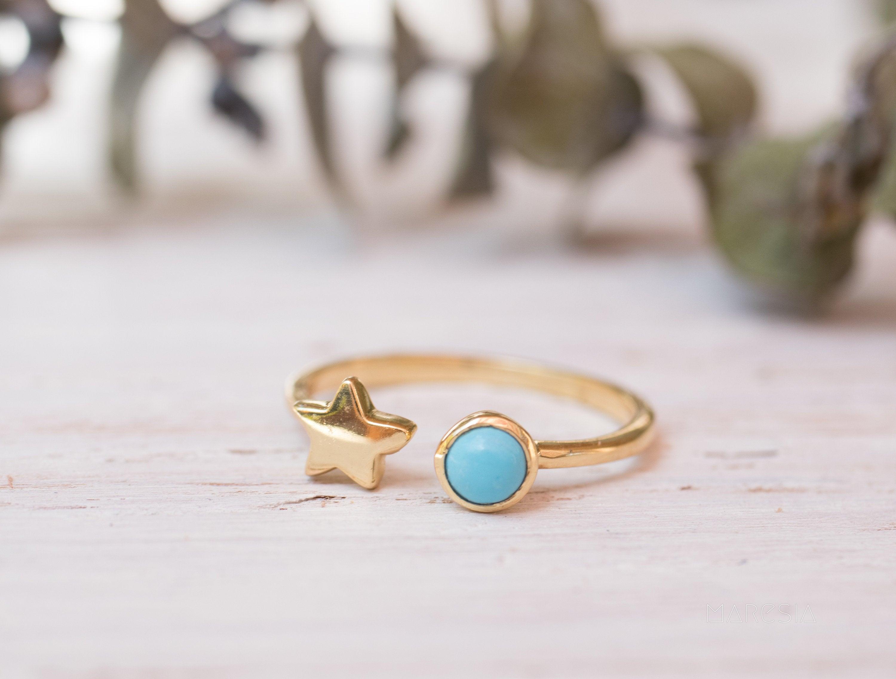 Star Turquoise Ring  ~ 18k Gold Plated  ~MR058 - Maresia Jewelry