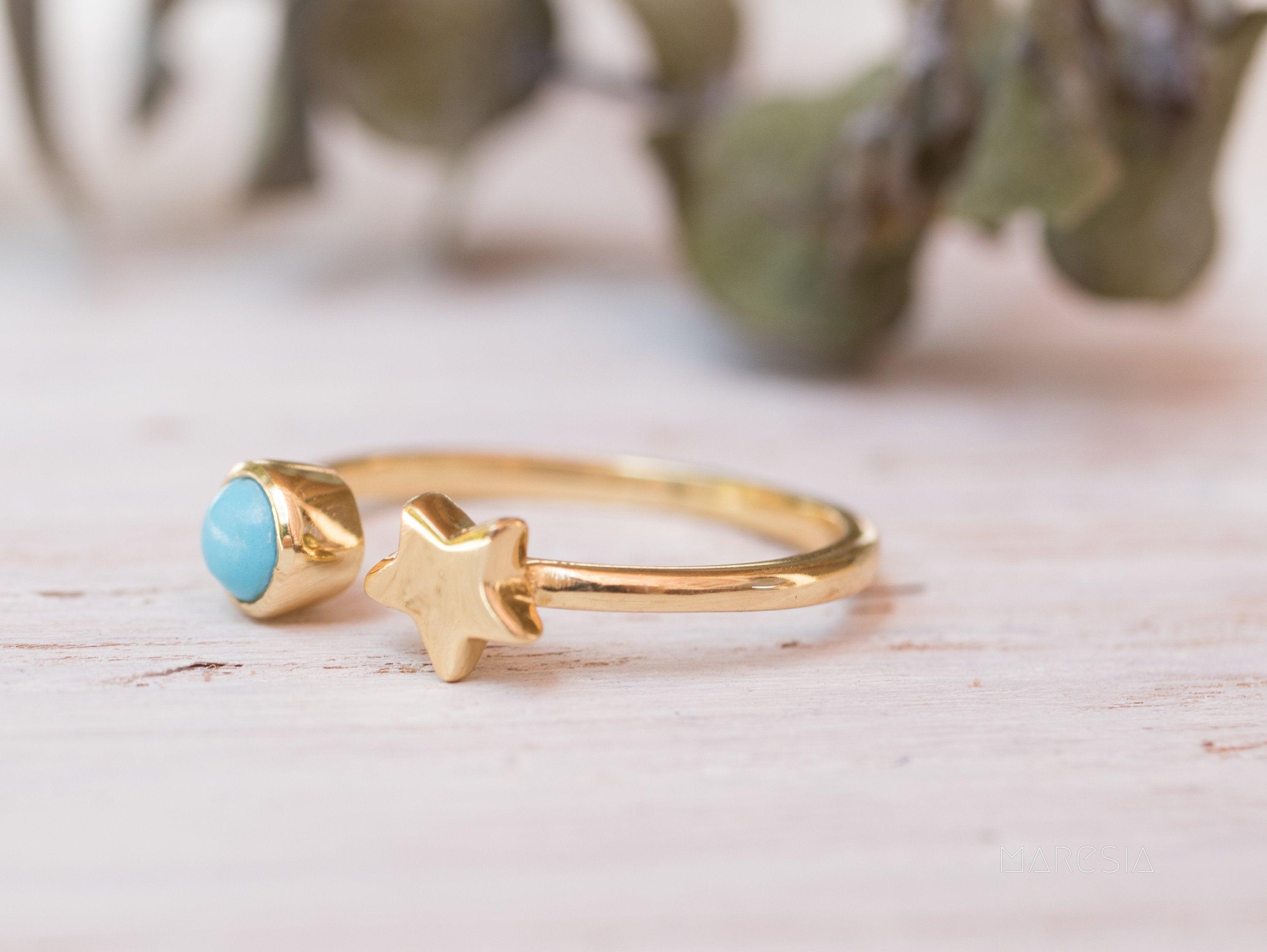 Star Turquoise Ring  ~ 18k Gold Plated  ~MR058 - Maresia Jewelry
