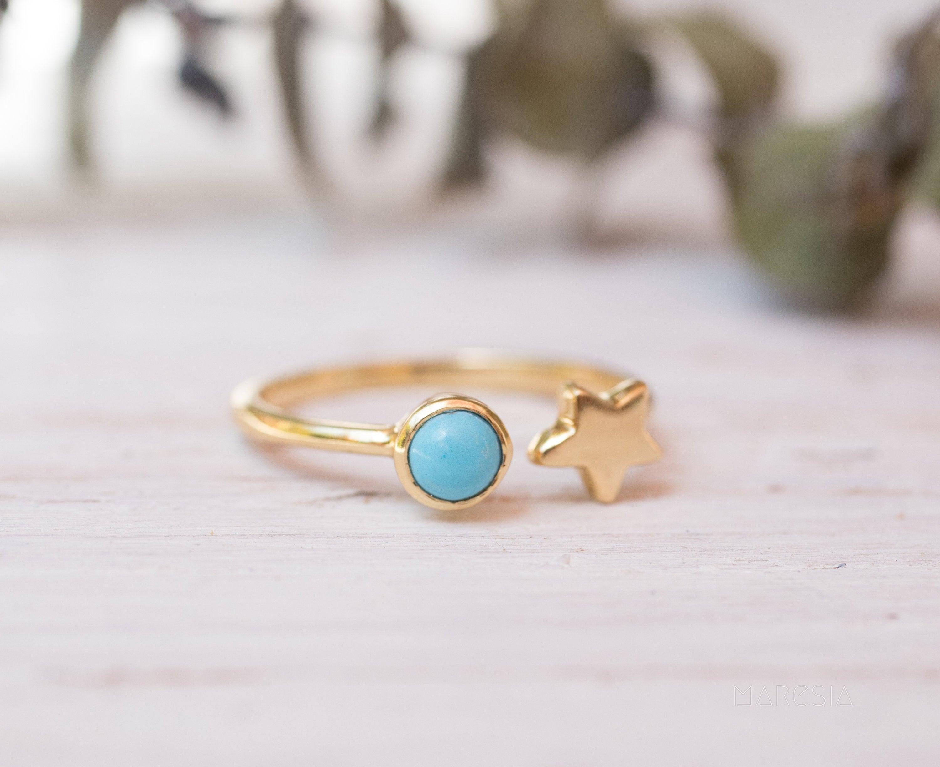 Star Turquoise Ring  ~ 18k Gold Plated  ~MR058 - Maresia Jewelry