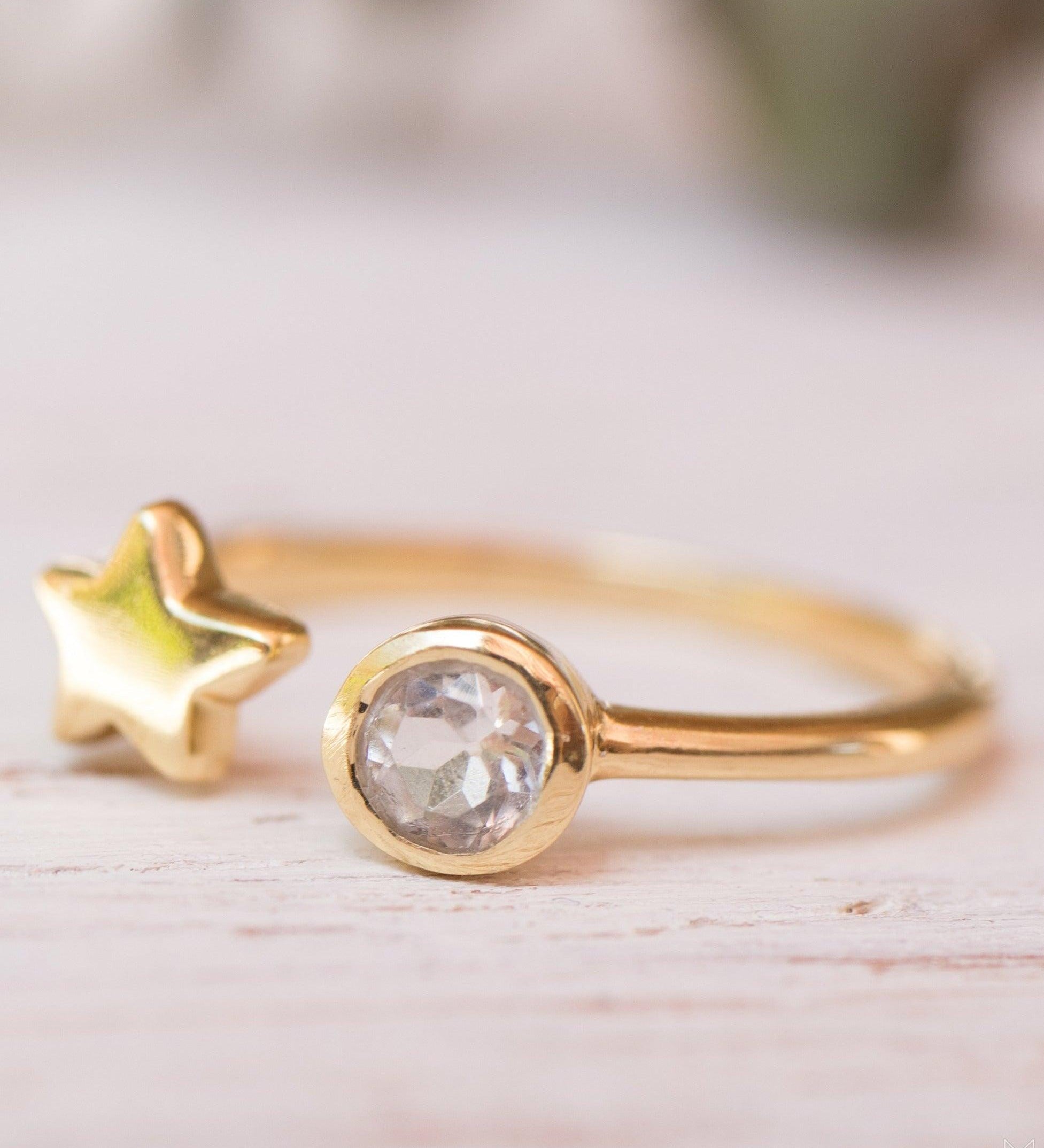 Star White Topaz Ring ~ 18k Gold Plated ~ - MR051 - Maresia Jewelry