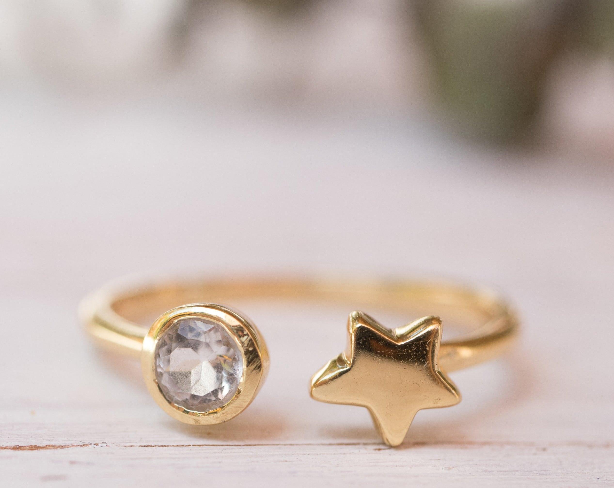 Star White Topaz Ring ~ 18k Gold Plated ~ - MR051 - Maresia Jewelry