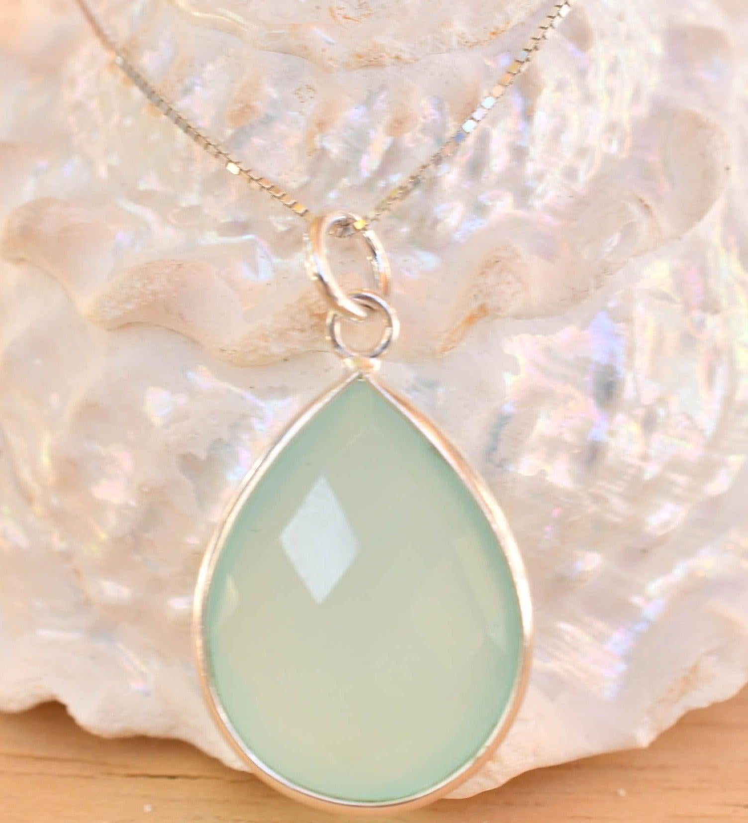 Suy Gemstone Necklace ~ Aqua Chalcedony ~ Sterling Silver 925~MN012 - Maresia Jewelry